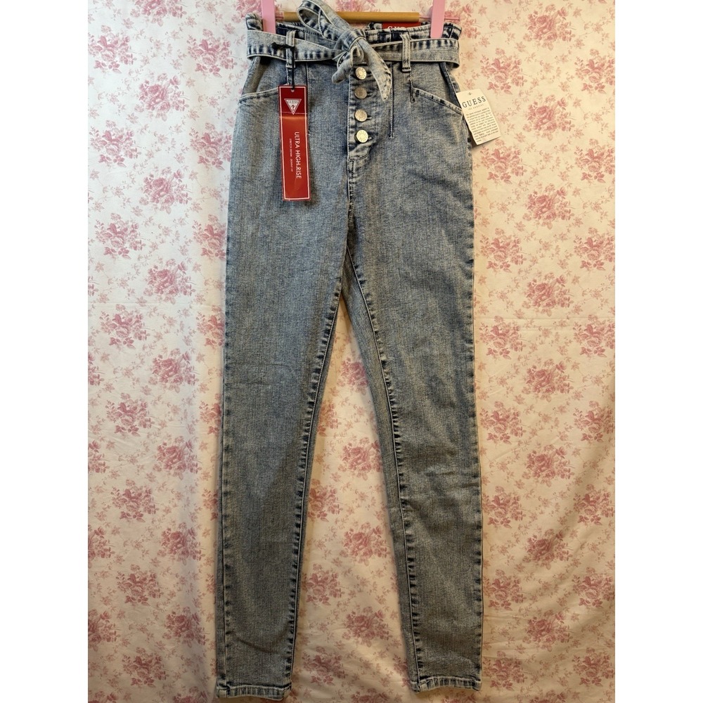 GUESS Women's Size 24 Ultra High Rise Acid Wash Skinny Jeans NWT Belted